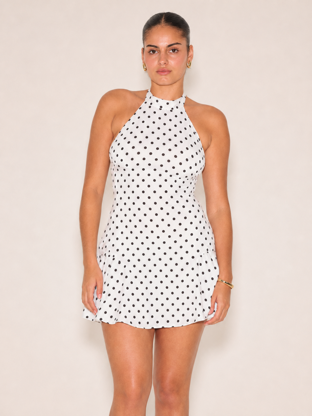 Vela - Vestido Mini Lunares Halter Espalda Descubierta