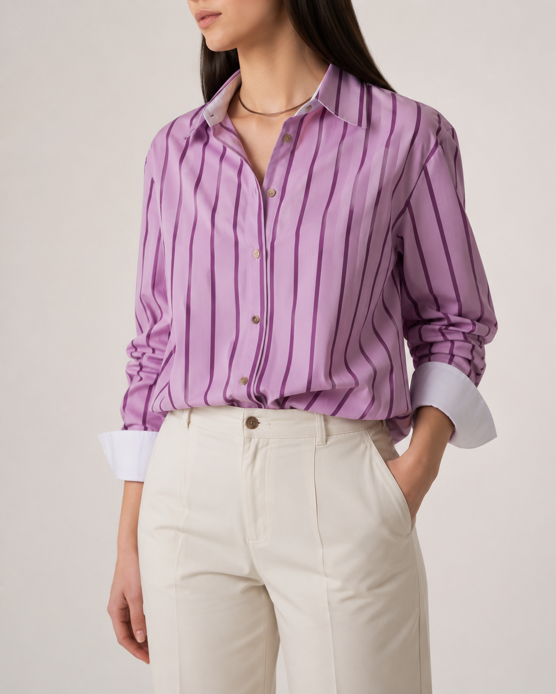 Camisa Rayas Rosas Solapa Botones
