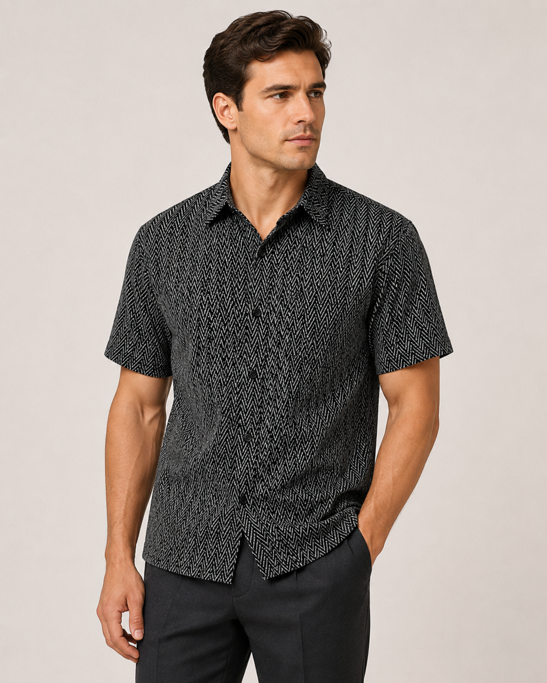 Camisa Punto Espiga Cuello Vuelto