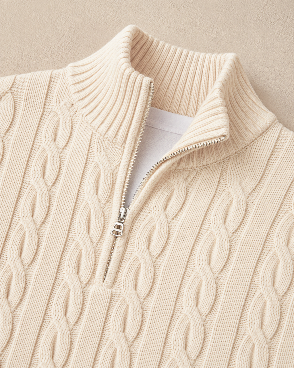 Jersey Trenzado Media Cremallera - Beige - detalle cremallera