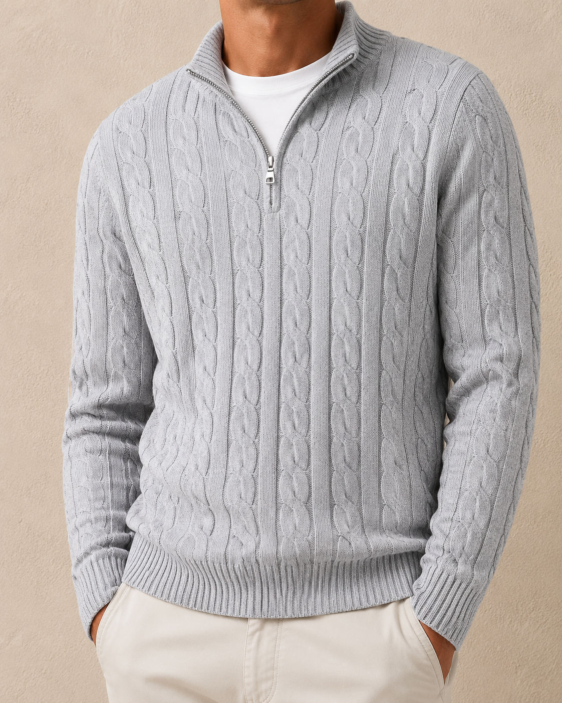 Jersey Trenzado Media Cremallera - Gris - vista completa