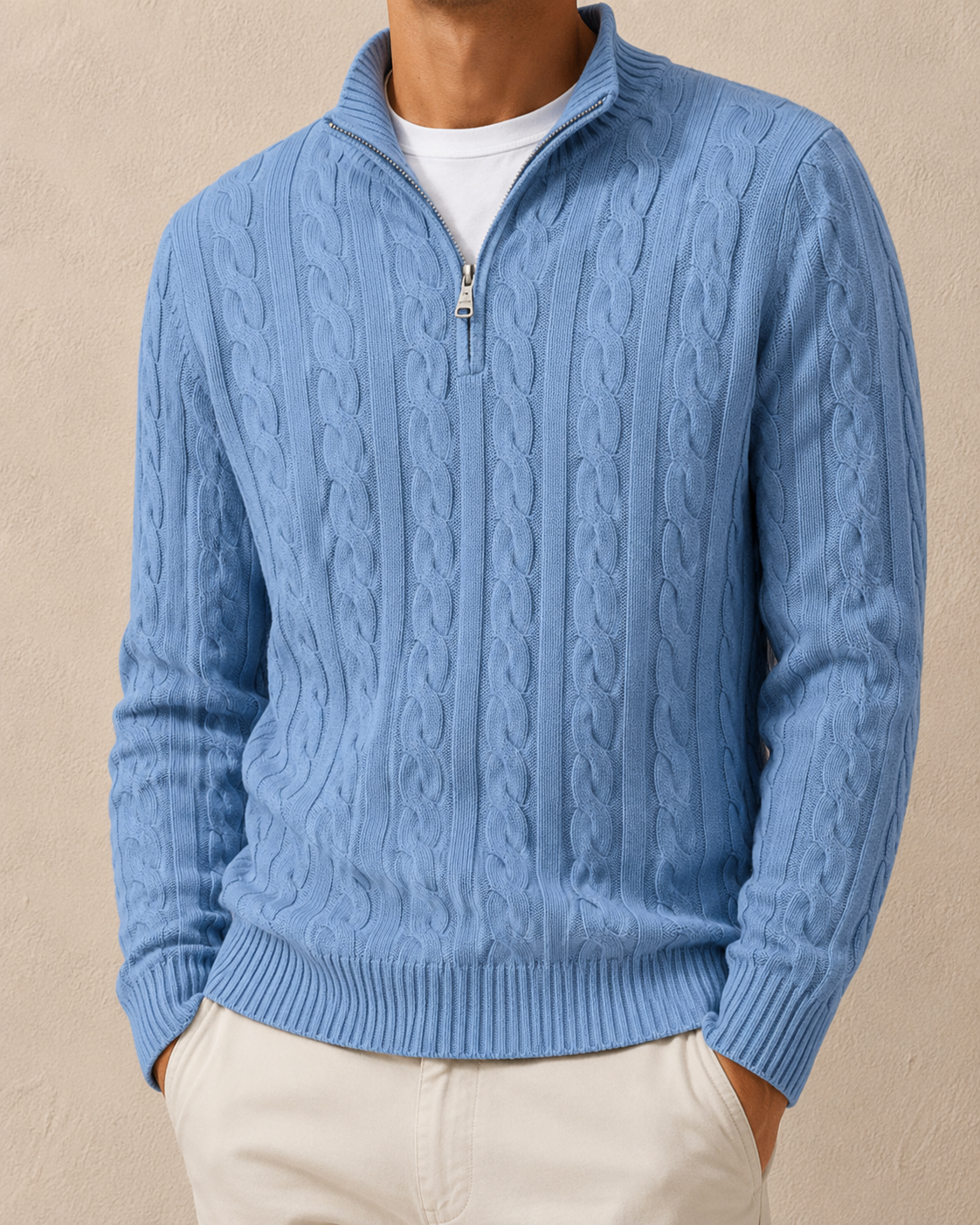 Jersey Trenzado Media Cremallera - Celeste - vista completa