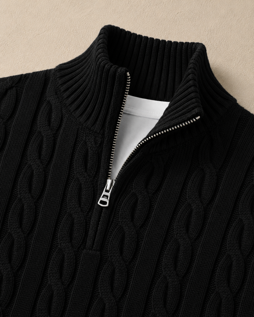 Jersey Trenzado Media Cremallera - Negro - detalle cremallera