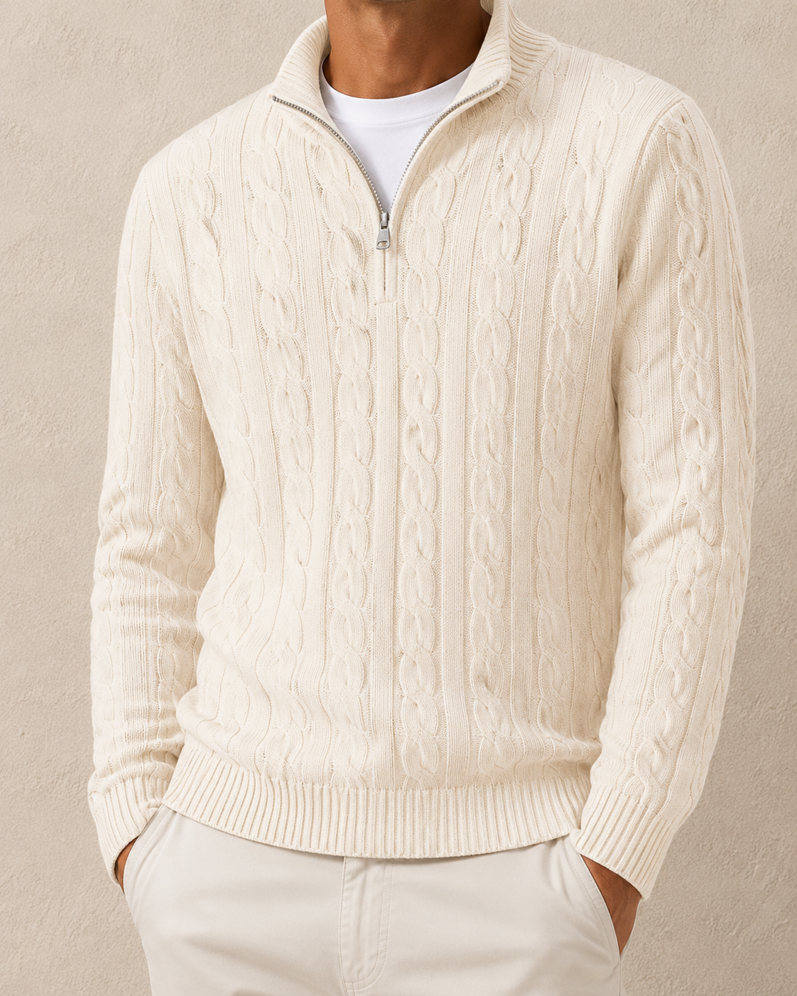 Jersey Trenzado Media Cremallera - Beige - vista completa